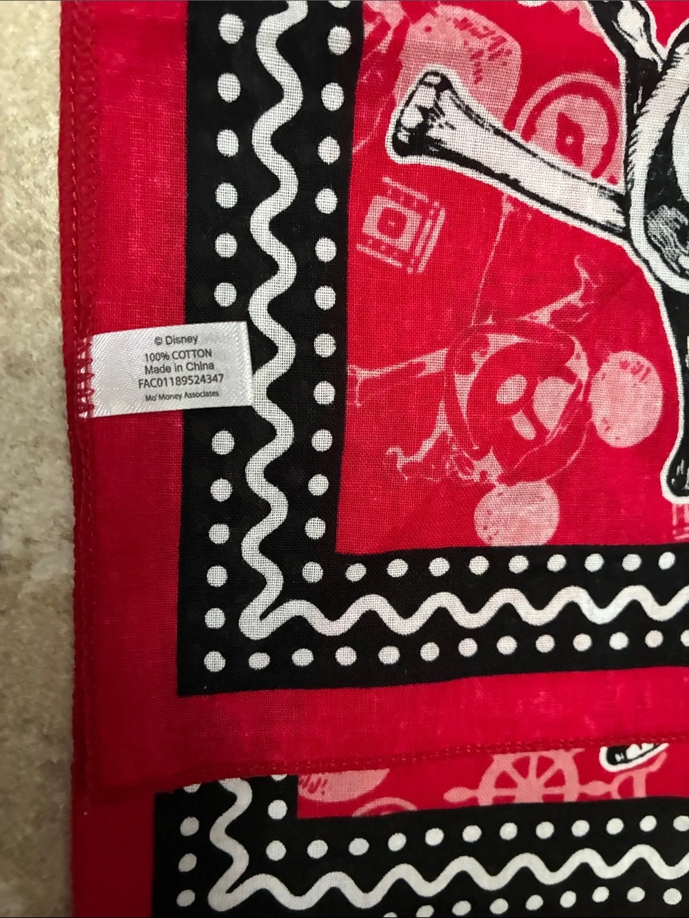 Disney Red Pirate Bandana with Black Skull & Wheel Print